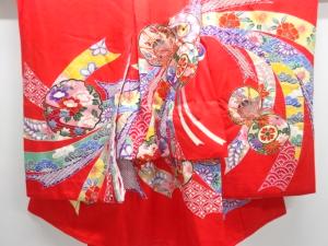 鼓に草花模様子供着物（長襦袢・内袖付き）